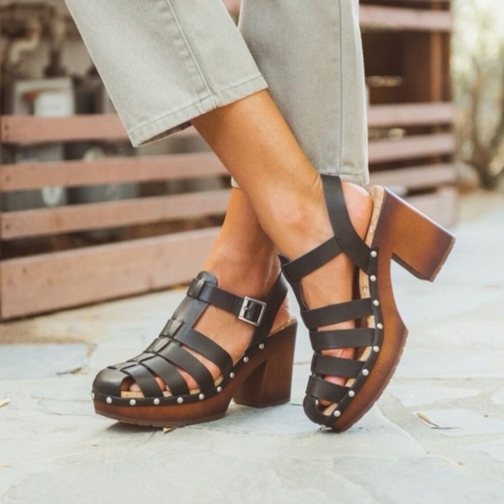 Nine West Black Leather Studded Platform Clog Sandals